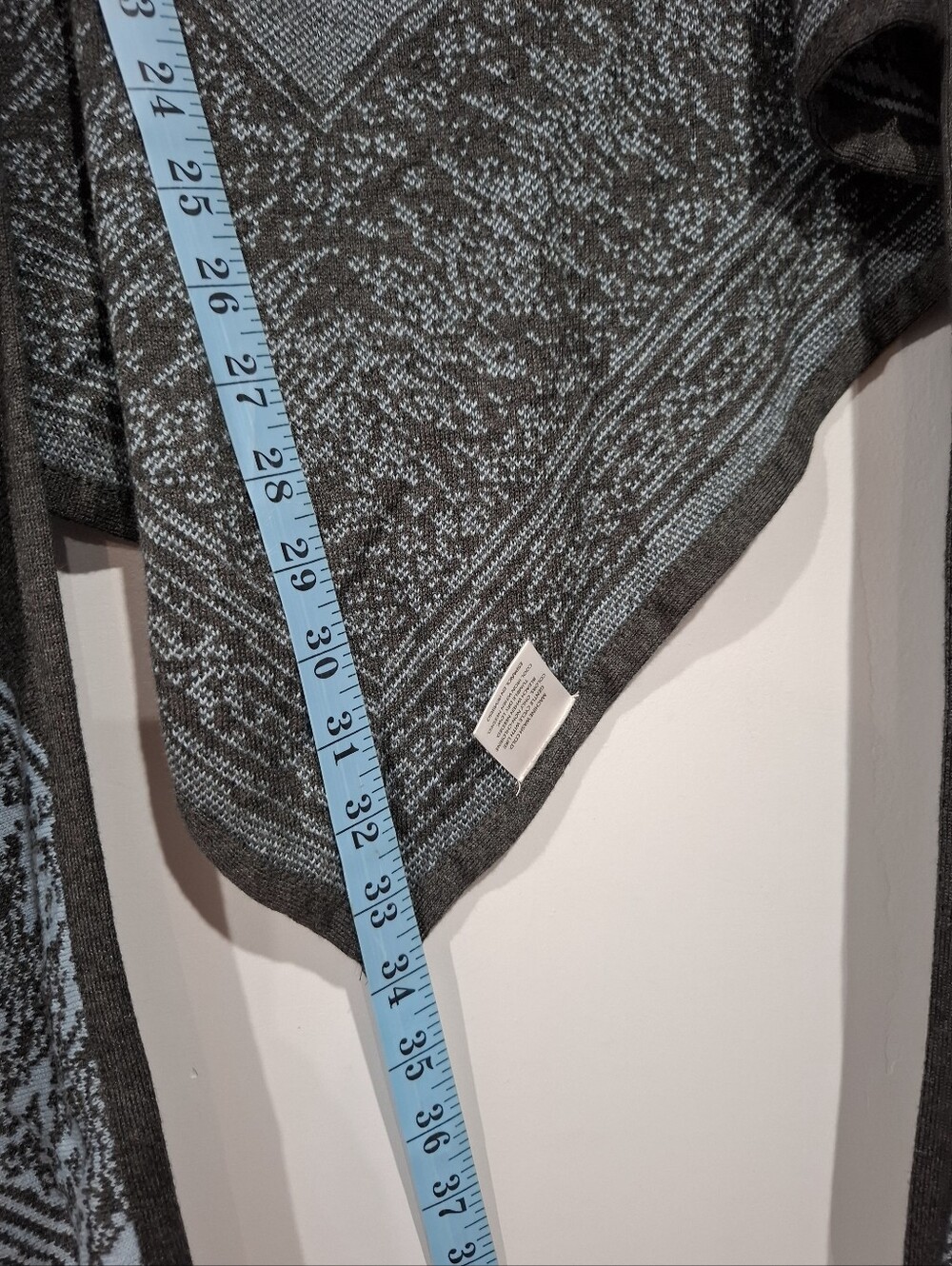 Charter Club Dark Gray Shawl with Light Blue Trim Sz OS NWT Tassel Boho - Picture 7 of 11